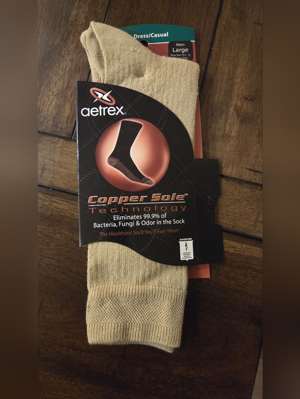 AETREX COPPER SOLE-Dress Or Casual Socks - Khaki - Men's L - 10.5 - 12